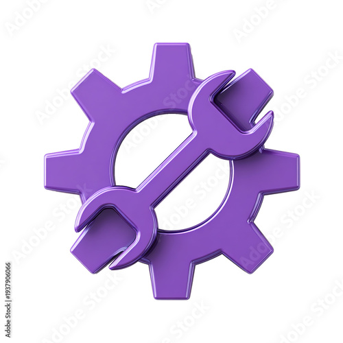 Purple gear and wrench icon for system tools transparent background