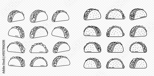 Set of hand-drawn taco illustrations, perfect for Mexican food menus and restaurant designs.