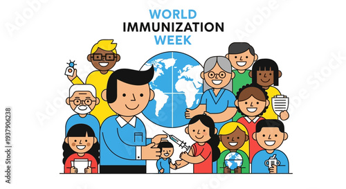 Healthcare professionals and diverse individuals unite for global vaccination efforts during World Immunization Week