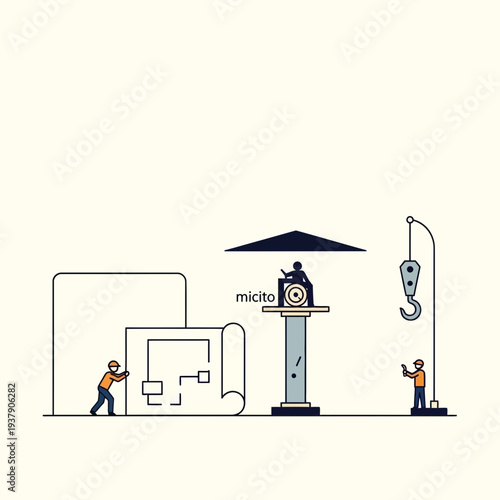 Illustrative representation of strategic architectural planning and the ongoing construction process, showcasing collaborative development and project realization