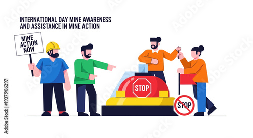 People raising awareness and stopping mine action on International Day for mine awareness and assistance