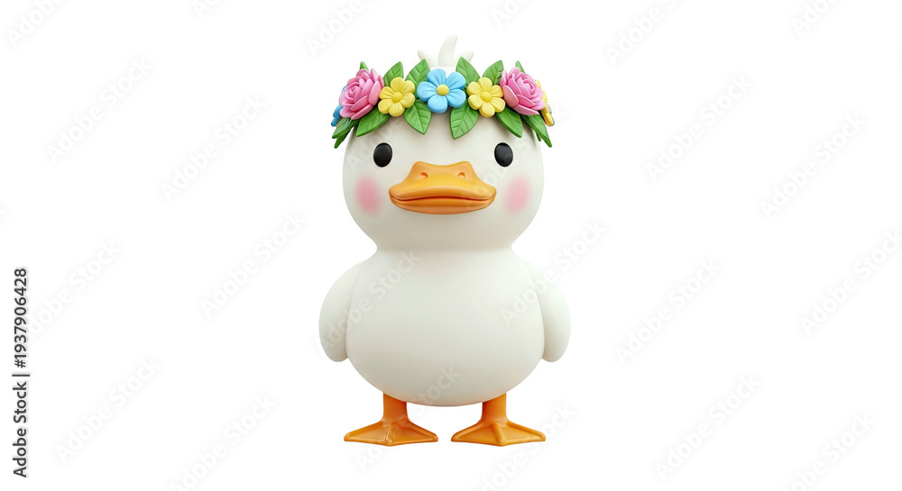 Obraz premium Cute Duckling with Flower Crown