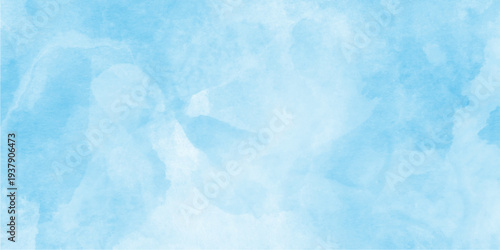 Abstract light blue watercolor for background, Aquarelle painted azure gradient color splashing on textured paper.  Vintage Blue watercolor background for your design, texture of watercolor, 