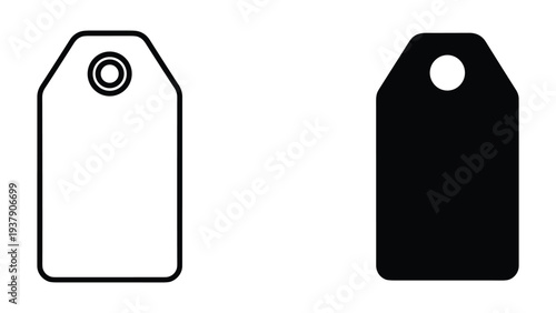 Two Tags: Outline and Silhouette, Black and White, Isolated on White Background