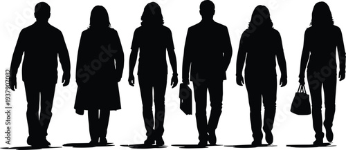 Black Silhouette of a Young Family with Two Children and a Baby Standing Together Isolated on White Background for Parenting and Happy Lifestyle Design