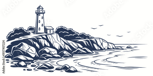 A lone surfer riding a wave on a sunny day at the beach. Vector