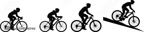 Cyclist silhouette set with mountain bike and road bicycle riders training outdoors isolated on white background for sports fitness cycling race and active lifestyle.