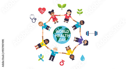 Global Wellness Day Celebration with Diverse People Engaged in Healthy Activities Illustration