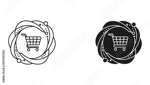 Shopping Cart Icons - Outline and Solid Fill - E-commerce and Retail Concepts