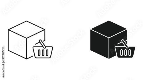 E-commerce Icons: Shipping Box and Shopping Cart Symbols for Online Retail and Delivery Services