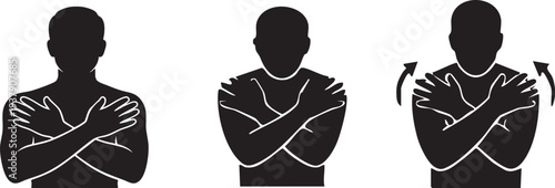 Silhouette of Person with Arms crossed and hands on shoulders, therapeutic butterfly hug Icon