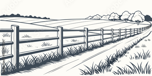 A vintage train traveling through a scenic countryside landscape with rolling hills and trees. Vector