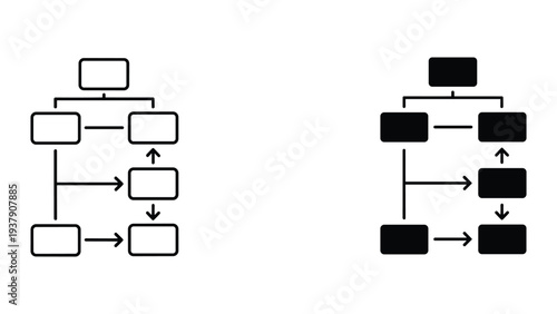 Organization Chart and Flowchart Icons Set - Black and White Icons for Business Structure
