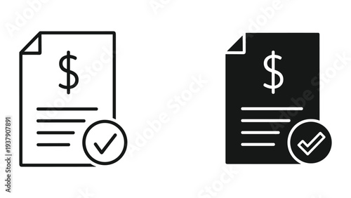 Financial Document with Dollar Sign and Checkmark Icon - Vector Illustration