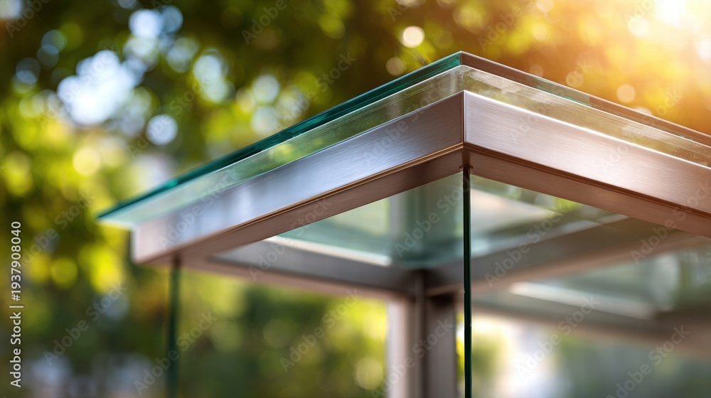 Fototapeta premium Modern glass canopy detail with sunlight