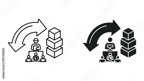 Business Process Management Icon: Workflow, Inventory, and Teamwork Concept