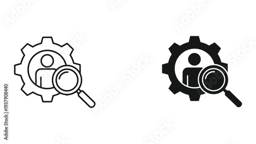 Human Resources Search Icon with Gear and Magnifying Glass - Vector Illustration