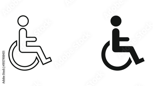 International Symbol of Access - Wheelchair User Icons in Outline and Solid Black