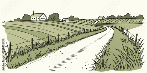A serene countryside landscape with rolling hills and a winding path Vector