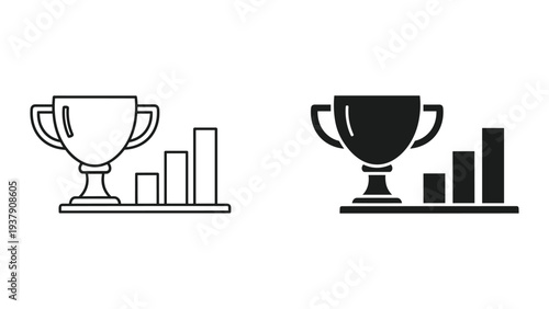 Trophy and Bar Chart Icons: Success, Growth, Winning, and Performance Metrics