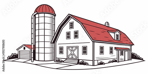 A charming red-roofed house with a large chimney and a small tree in the front yard Vector