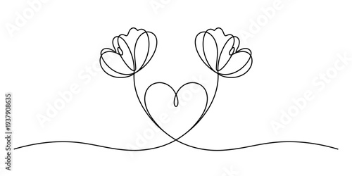 Heart shaped line art flowers love symbol