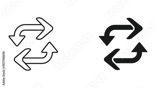 Recycle Arrows Icon Set: Outline and Solid Fill - Cycle, Repeat, Refresh, Loop