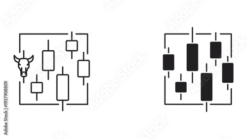 Bullish and Bearish Stock Candlestick Charts Icons - Finance and Trading Symbols