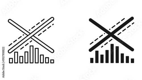 Audio Sound Waveform Bar Chart Icon Set - Muted Sound and Sound Level