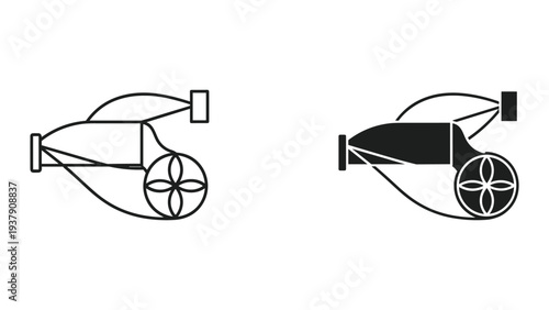 Antique Cannon Outline and Silhouette Icons: Historical Artillery Symbol