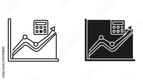 Financial Growth Graph with Calculator Icon and Upward Arrow, Business Finance and Data Analysis