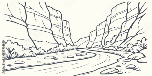 A serene landscape with a winding river and majestic mountains in the distance Vector