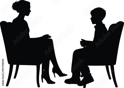 Child psychologist counseling young boy silhouette therapy session mental health communication support concept