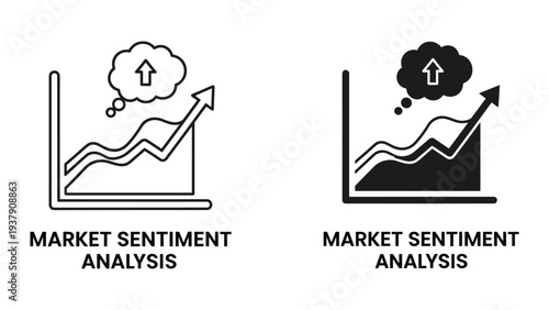 Market Sentiment Analysis Icon: Upward Trend Graph and Thought Bubble with Arrow Icon