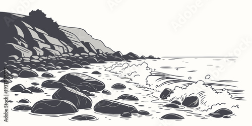 A serene and tranquil beach scene with gentle waves lapping at the shore Vector