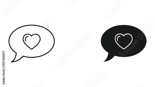 Heart Icon in Speech Bubble - Outline and Solid Black Versions