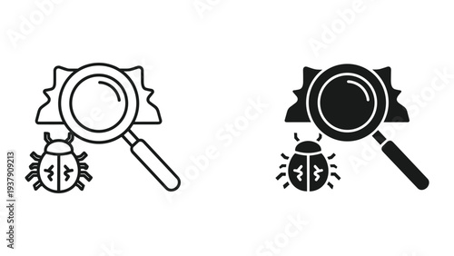 Bug Inspection Symbol with Magnifying Glass and Abstract Figures, Technology Concept Icon