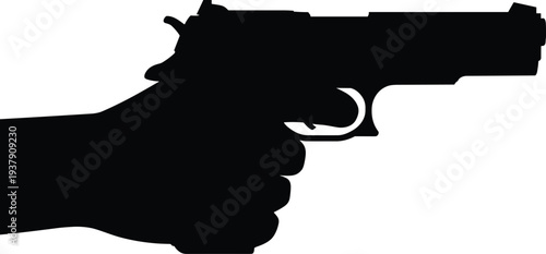 Hand holding handgun silhouette isolated on white background firearm security protection danger concept illustration