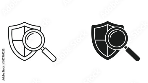 Shield and Magnifying Glass Icon - Security Search and Protection Concept