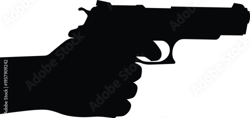 Hand holding pistol silhouette isolated on white background firearm safety defense protection concept illustration