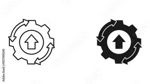 Gear with Upward Arrow and Circular Arrows Icon - Process, Growth, and Efficiency Concept