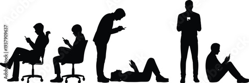 People using smartphones silhouettes collection mobile phone addiction social media technology communication lifestyle concept