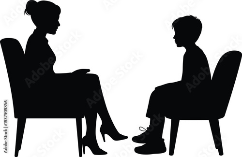 Psychologist counseling child silhouette therapy session mental health consultation parent child communication concept