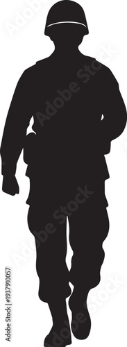Soldier in uniform full body military personnel combat army vector silhouette illustration