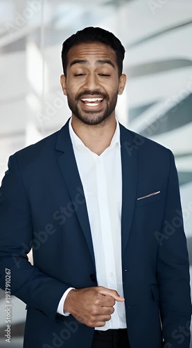 Confident Young Businessman Posing in Modern Office Environment.