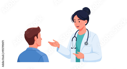 Female physician discussing diagnosis with male patient