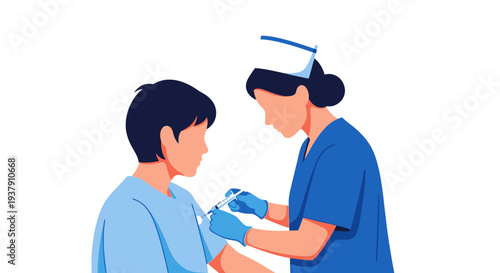 Healthcare worker administering vaccination injection to young patient