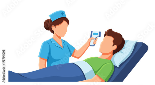 Medical professional checking patient temperature with thermometer