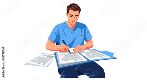 Medical professional documenting patient information