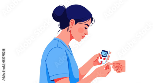 Nurse monitoring patient blood sugar with glucometer